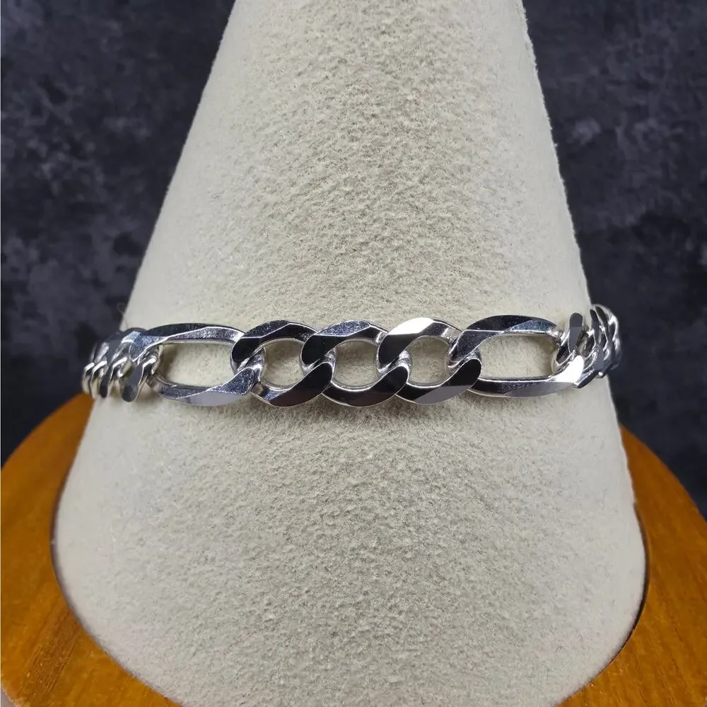 Solid 925 Sterling Silver Figaro Bracelet 6.9mm 8